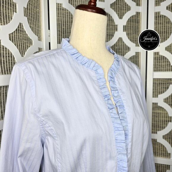 Christopher & Banks NWT Light Blue Ruffled Lightweight Blazer Jacket Size Medium - Picture 3 of 13